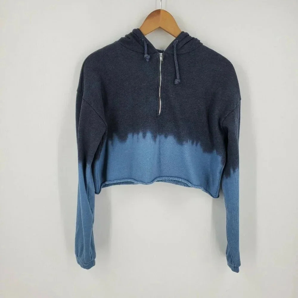 American Eagle AE Studio Women's 1/4 Zip Blue Ombre Cropped Hoodie Size Small